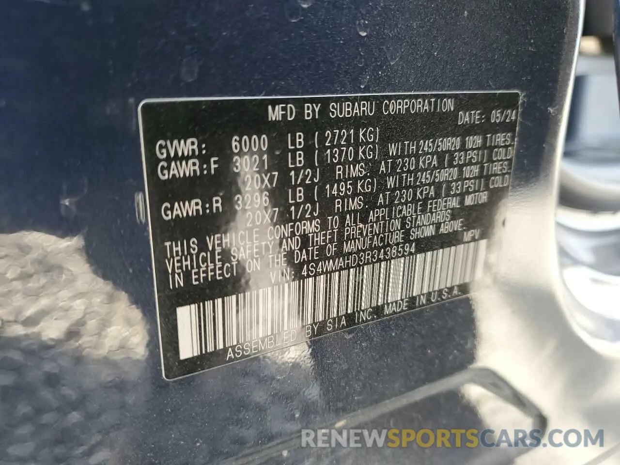 16 Фотография поврежденного автомобиля 4S4WMAHD3R3438594 SUBARU ASCENT ONY 2024