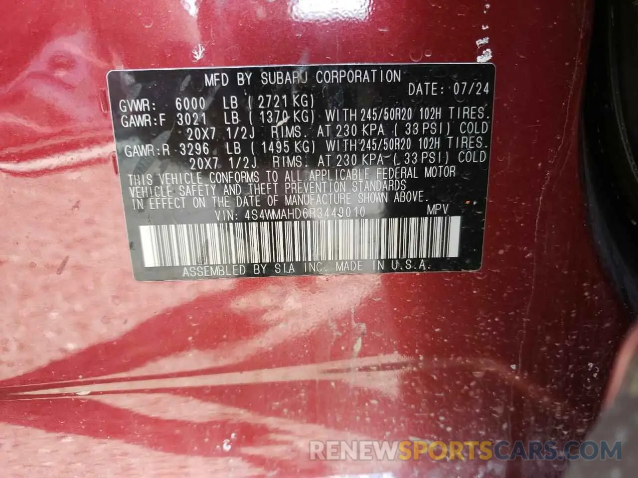 13 Photograph of a damaged car 4S4WMAHD6R3449010 SUBARU ASCENT ONY 2024