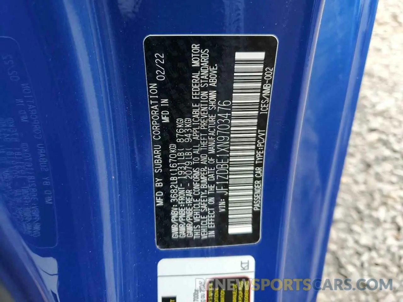 13 Photograph of a damaged car JF1ZDBE1XN9703476 SUBARU BRZ 2022