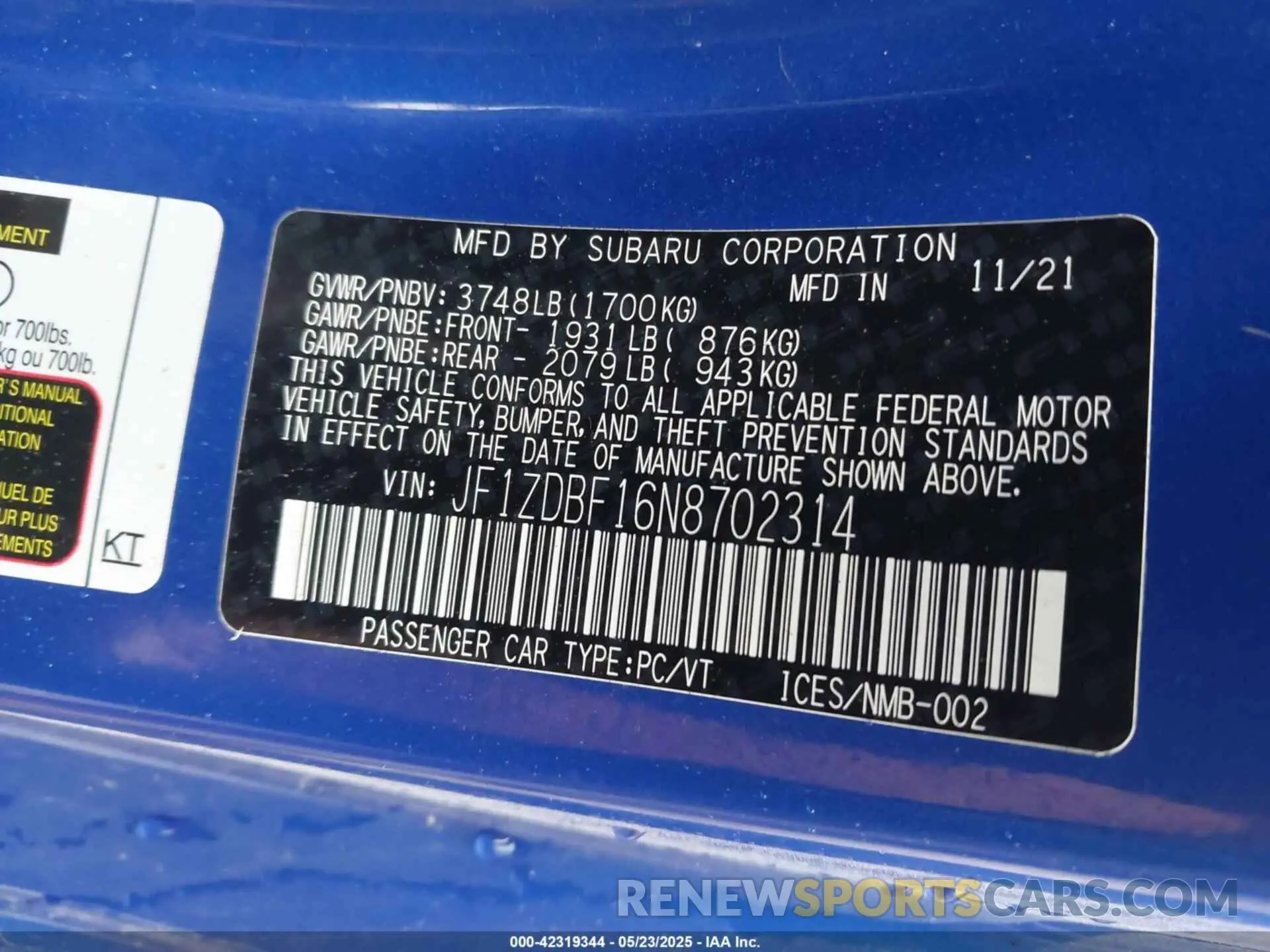 9 Фотография поврежденного автомобиля JF1ZDBF16N8702314 SUBARU BRZ 2022