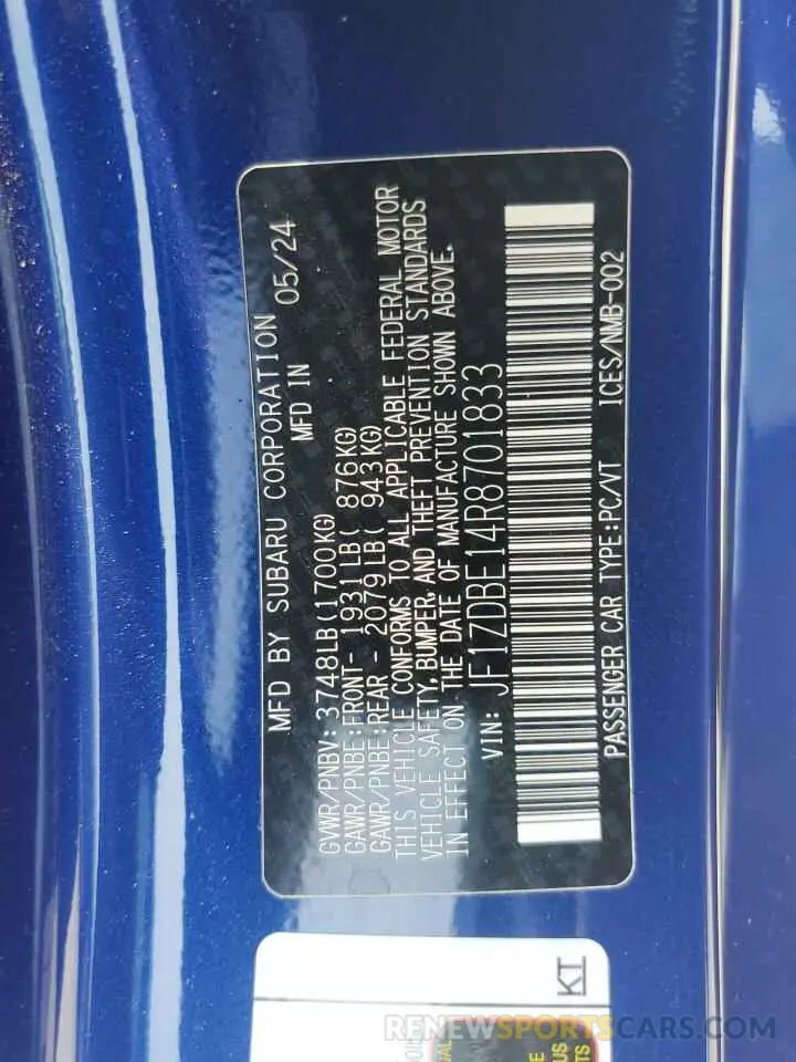 12 Photograph of a damaged car JF1ZDBE14R8701833 SUBARU BRZ 2024