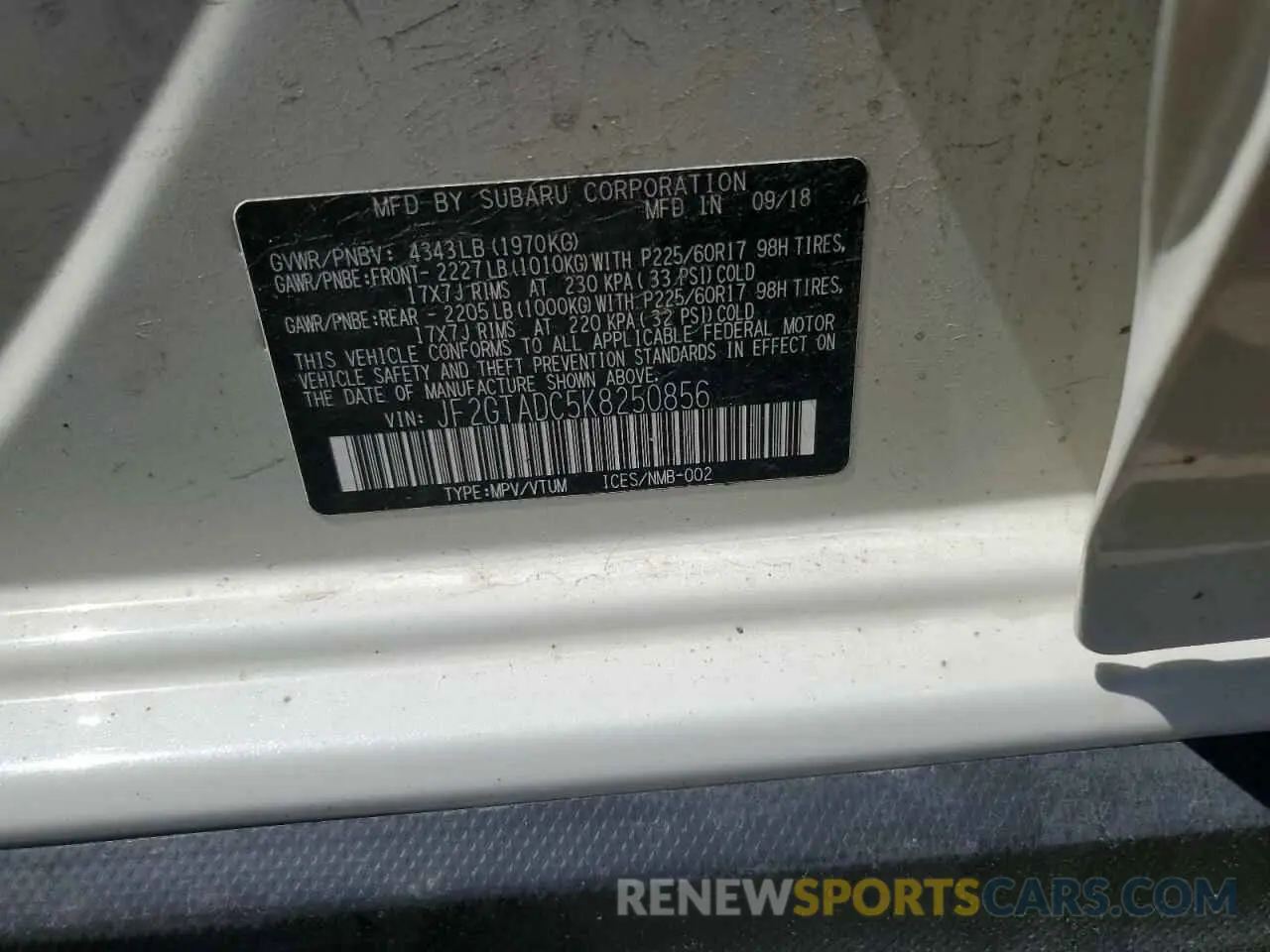 13 Фотография поврежденного автомобиля JF2GTADC5K8250856 SUBARU CROSSTREK 2019