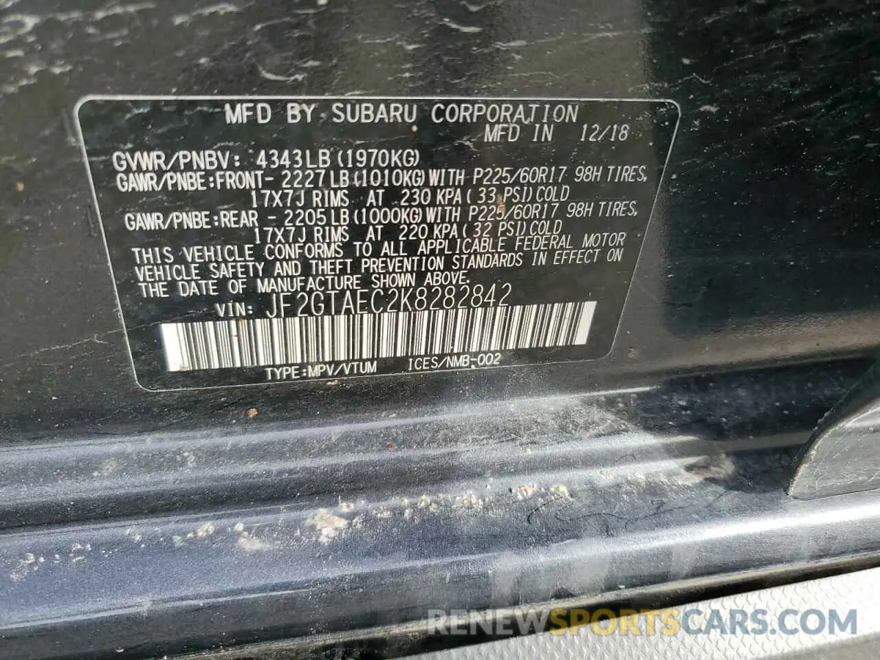 13 Photograph of a damaged car JF2GTAEC2K8282842 SUBARU CROSSTREK 2019
