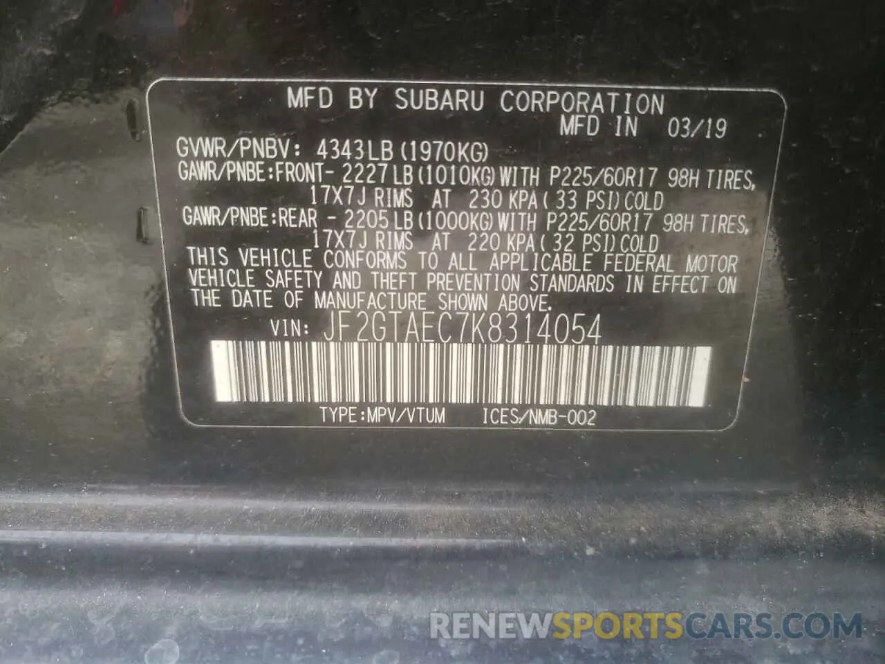15 Photograph of a damaged car JF2GTAEC7K8314054 SUBARU CROSSTREK 2019