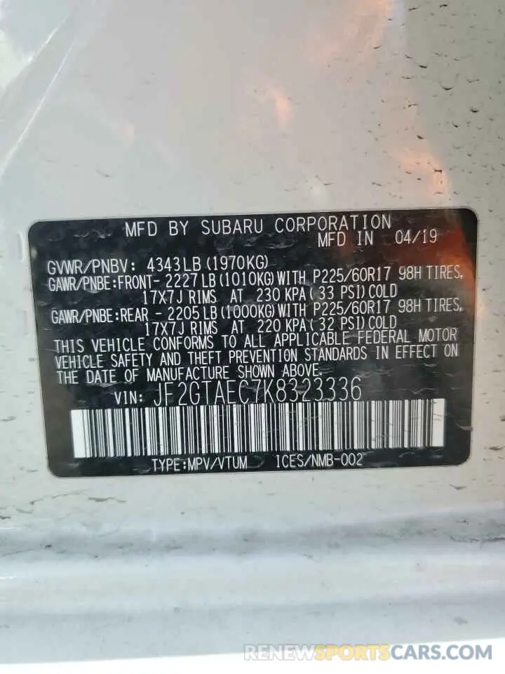 13 Фотография поврежденного автомобиля JF2GTAEC7K8323336 SUBARU CROSSTREK 2019