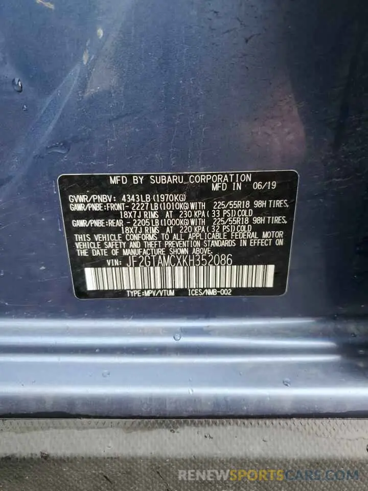 13 Photograph of a damaged car JF2GTAMCXKH352086 SUBARU CROSSTREK 2019