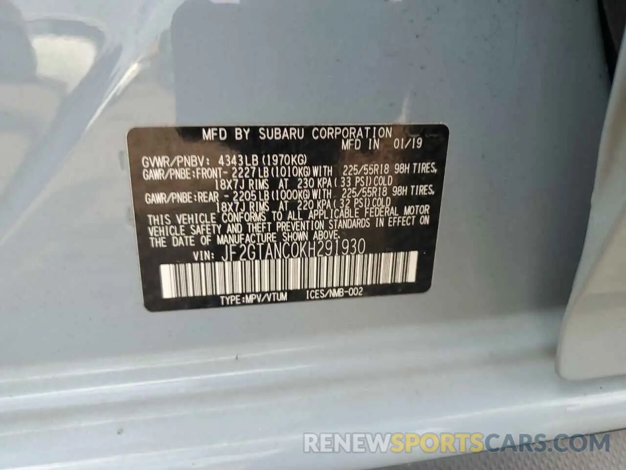 14 Photograph of a damaged car JF2GTANC0KH291930 SUBARU CROSSTREK 2019