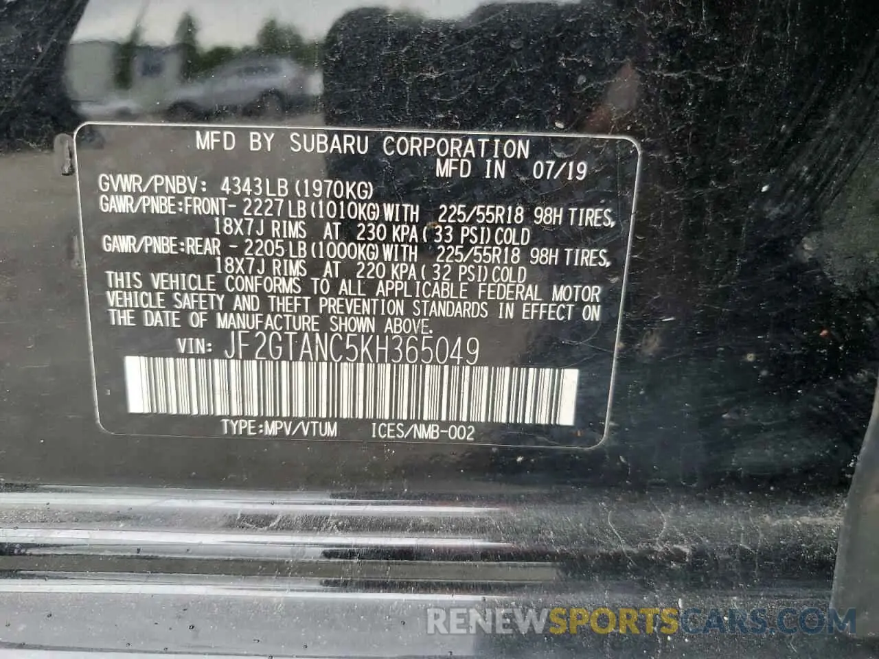 16 Фотография поврежденного автомобиля JF2GTANC5KH365049 SUBARU CROSSTREK 2019
