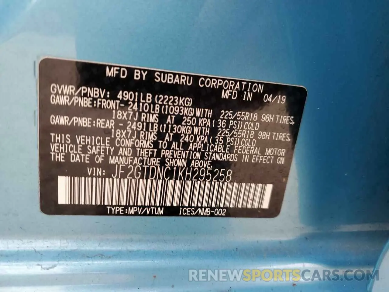 14 Photograph of a damaged car JF2GTDNC1KH295258 SUBARU CROSSTREK 2019