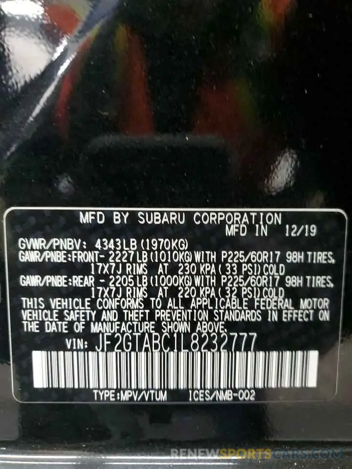 13 Photograph of a damaged car JF2GTABC1L8232777 SUBARU CROSSTREK 2020