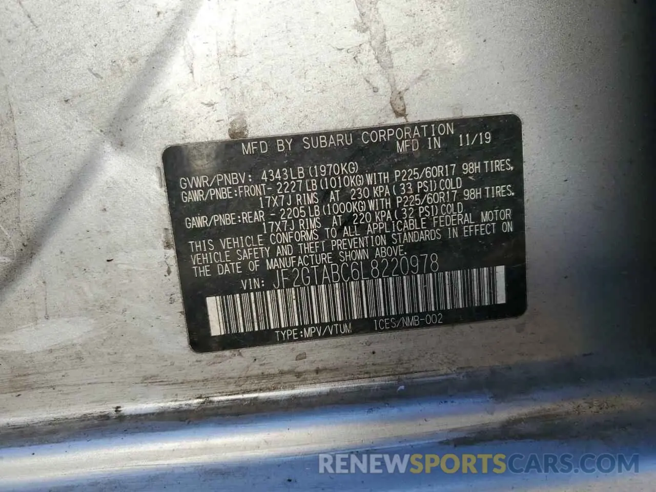 13 Photograph of a damaged car JF2GTABC6L8220978 SUBARU CROSSTREK 2020