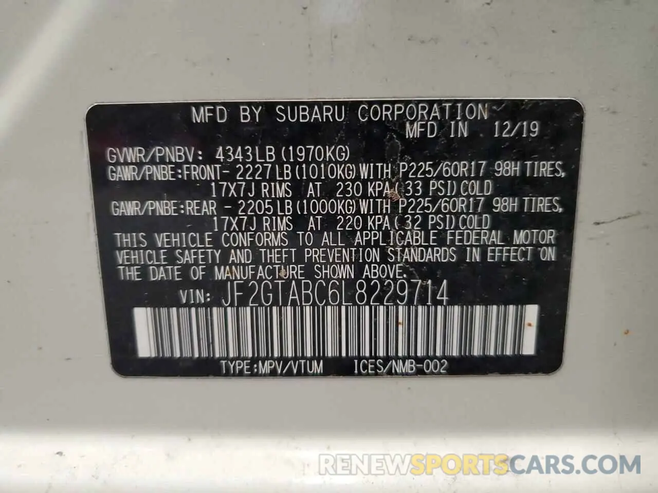 14 Photograph of a damaged car JF2GTABC6L8229714 SUBARU CROSSTREK 2020