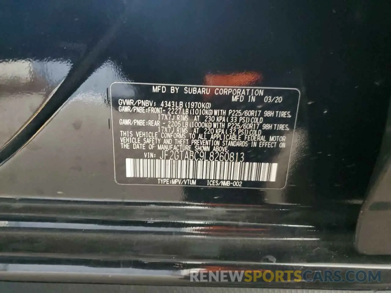 12 Photograph of a damaged car JF2GTABC9L8260813 SUBARU CROSSTREK 2020