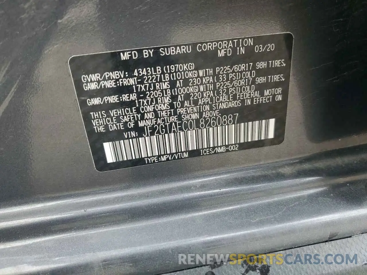 13 Photograph of a damaged car JF2GTAEC0L8260887 SUBARU CROSSTREK 2020