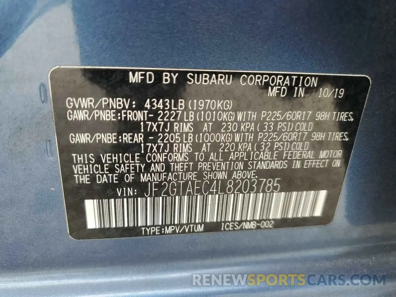 14 Photograph of a damaged car JF2GTAEC4L8203785 SUBARU CROSSTREK 2020