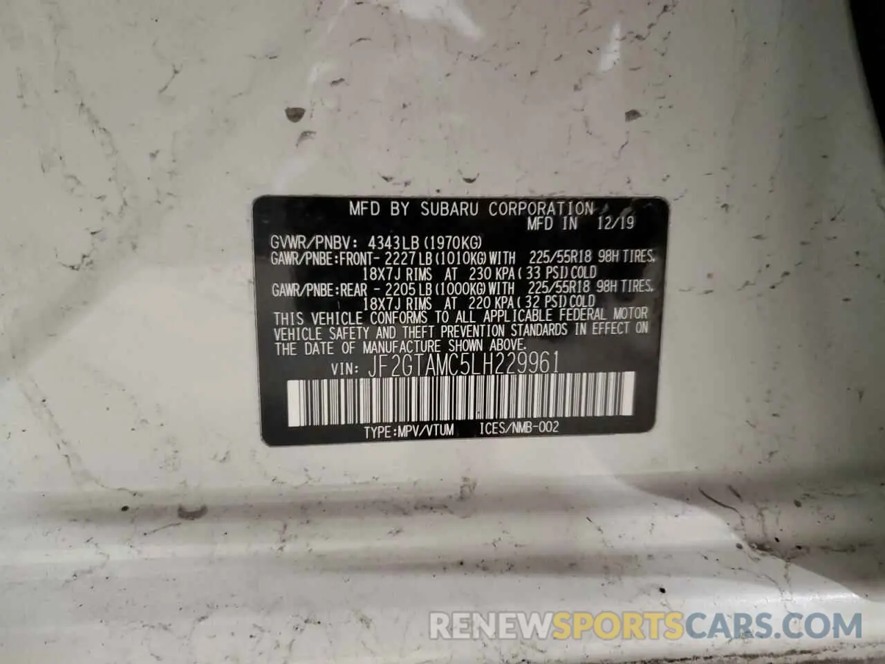 14 Photograph of a damaged car JF2GTAMC5LH229961 SUBARU CROSSTREK 2020