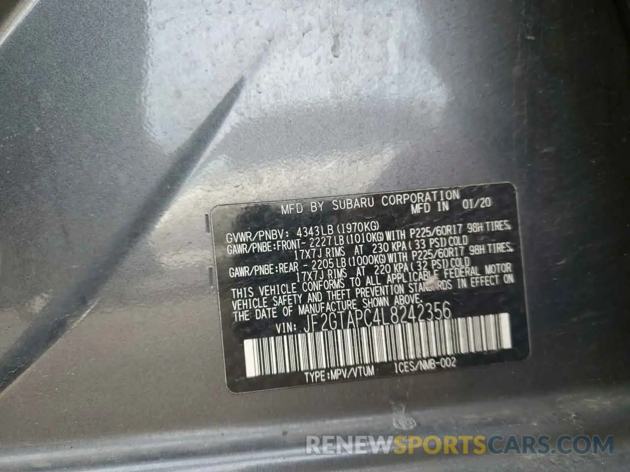16 Photograph of a damaged car JF2GTAPC4L8242356 SUBARU CROSSTREK 2020