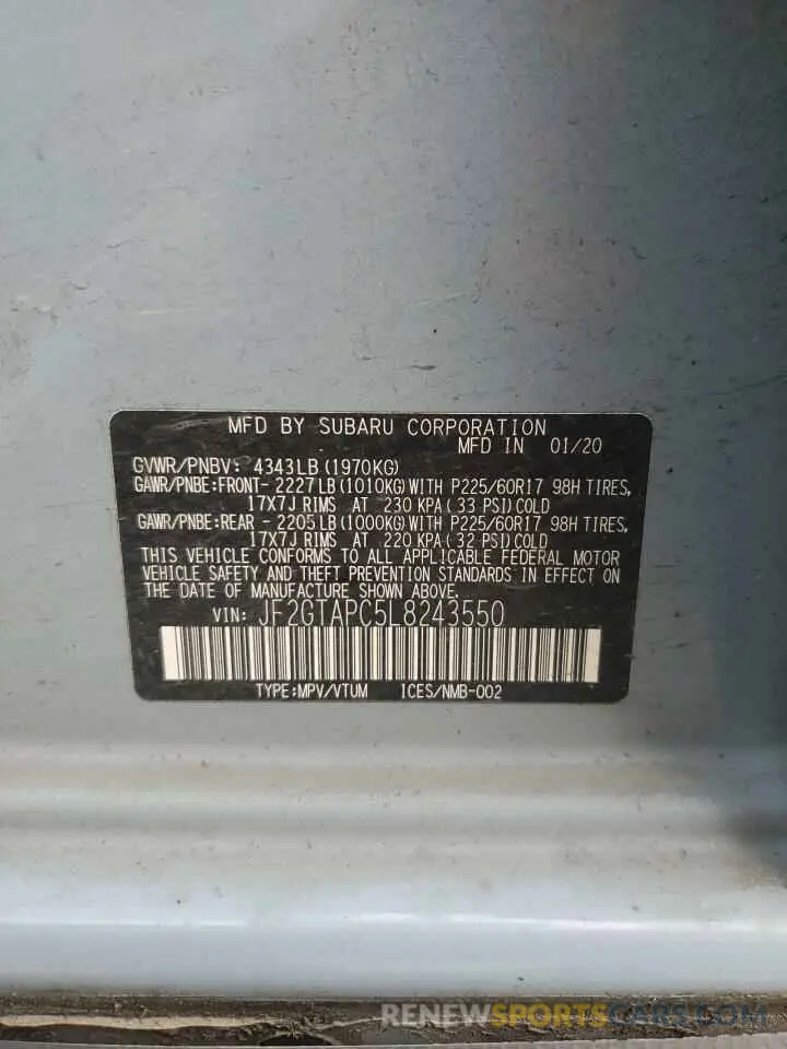 14 Фотография поврежденного автомобиля JF2GTAPC5L8243550 SUBARU CROSSTREK 2020