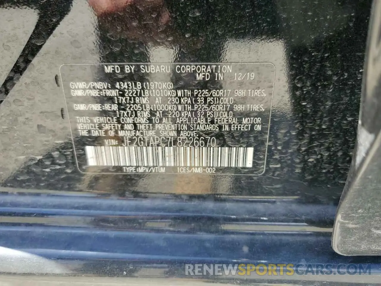 14 Photograph of a damaged car JF2GTAPC7L8226670 SUBARU CROSSTREK 2020