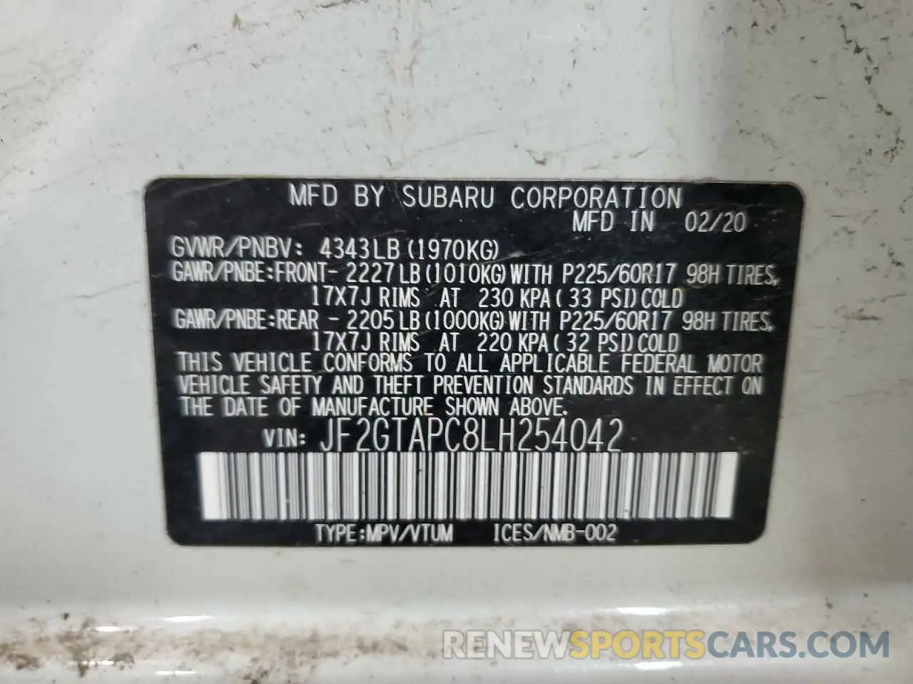 13 Photograph of a damaged car JF2GTAPC8LH254042 SUBARU CROSSTREK 2020