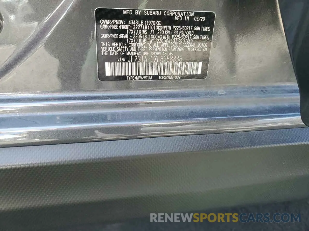 14 Photograph of a damaged car JF2GTAPCXL8258836 SUBARU CROSSTREK 2020