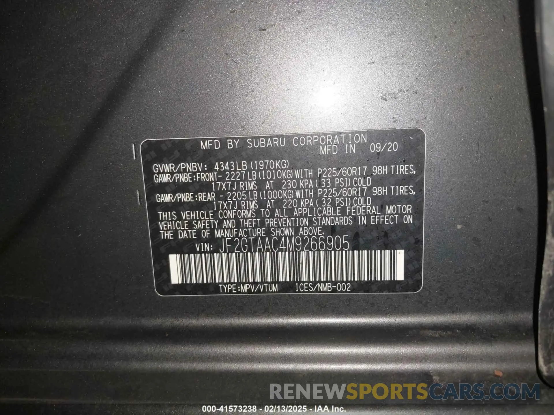 9 Photograph of a damaged car JF2GTAAC4M9266905 SUBARU CROSSTREK 2021