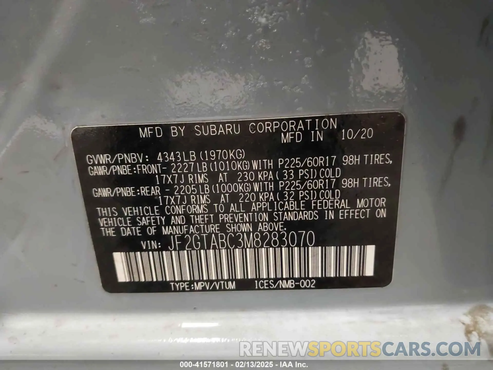 9 Photograph of a damaged car JF2GTABC3M8283070 SUBARU CROSSTREK 2021
