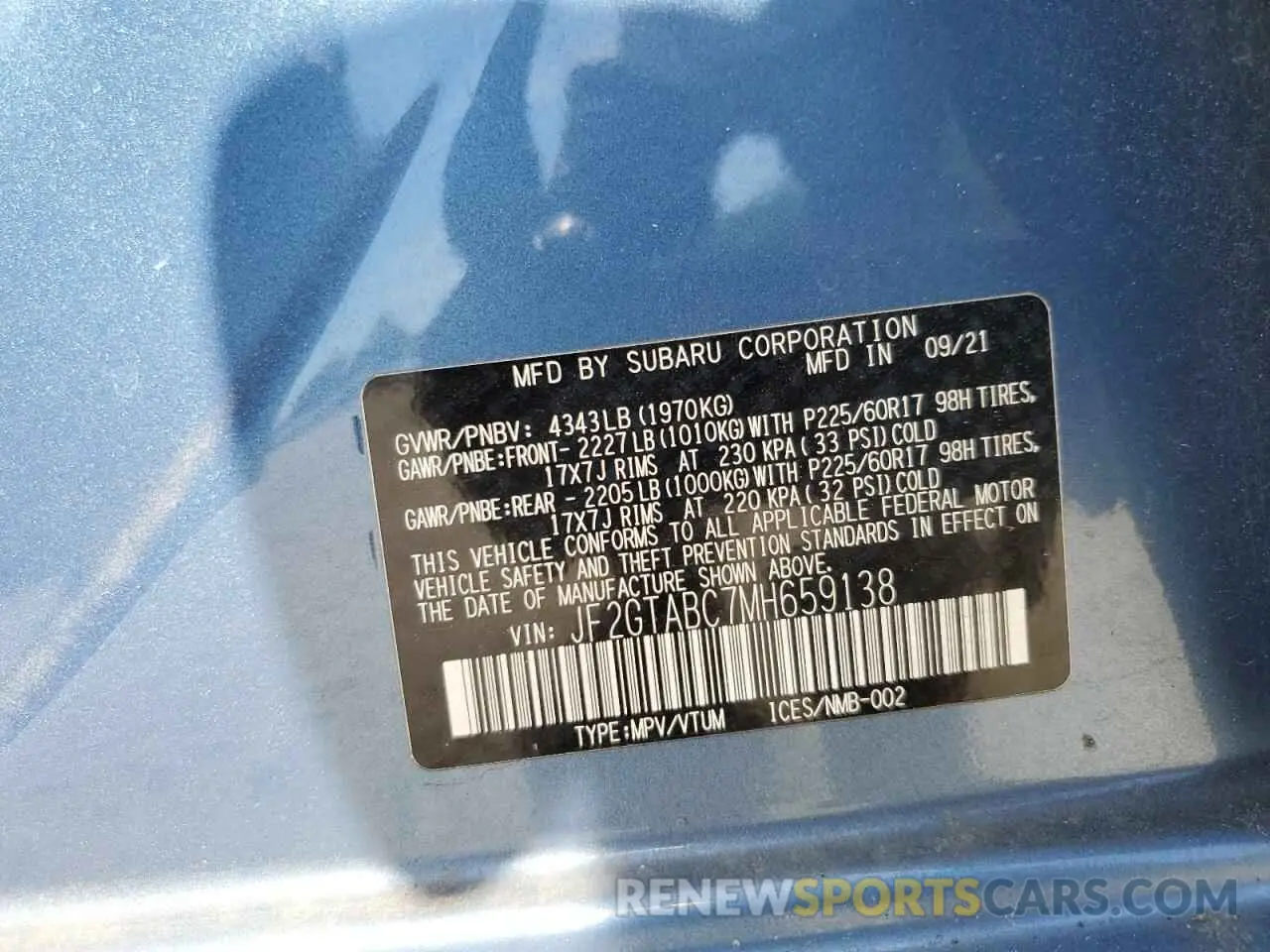 13 Фотография поврежденного автомобиля JF2GTABC7MH659138 SUBARU CROSSTREK 2021