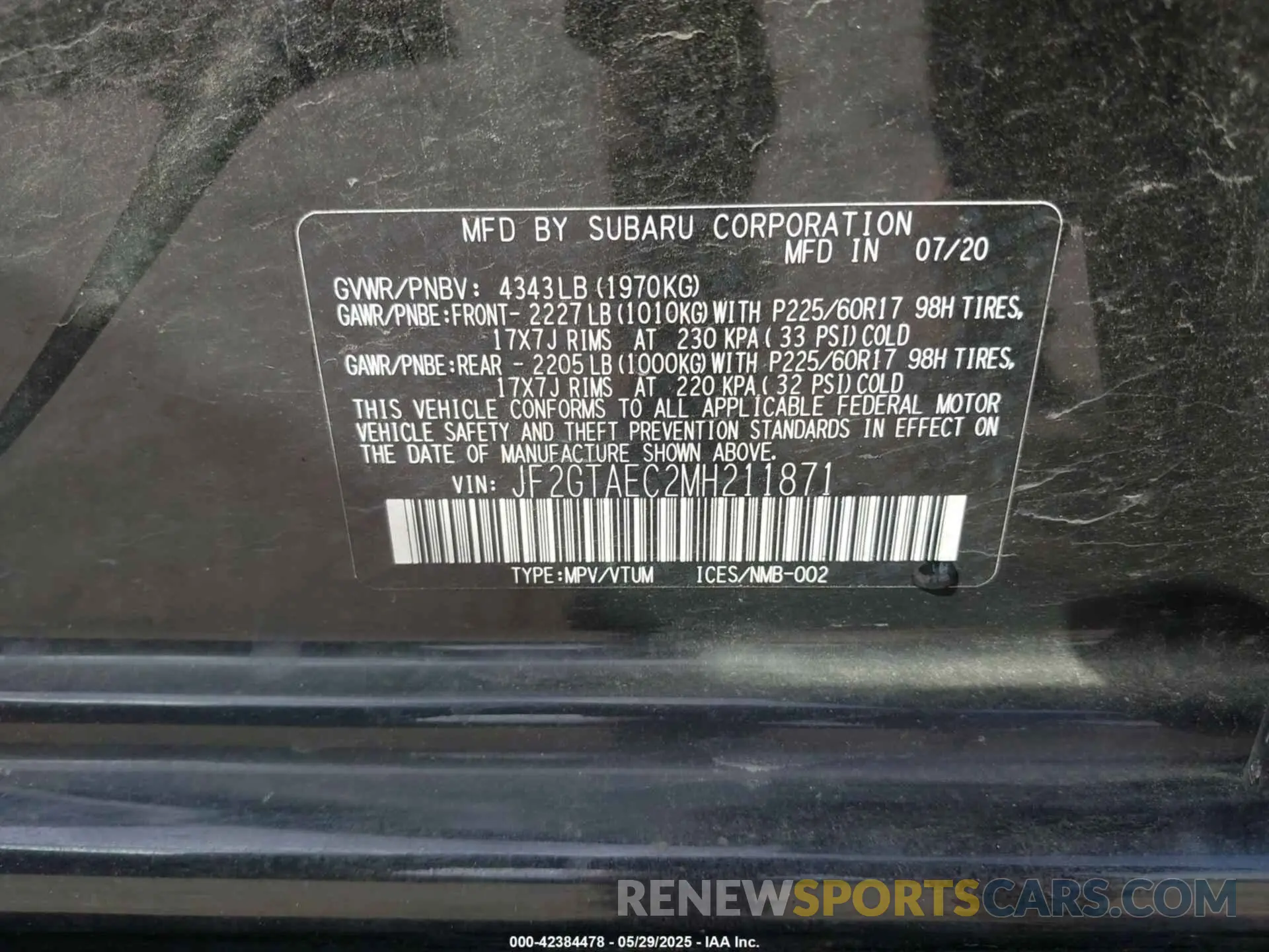 9 Photograph of a damaged car JF2GTAEC2MH211871 SUBARU CROSSTREK 2021