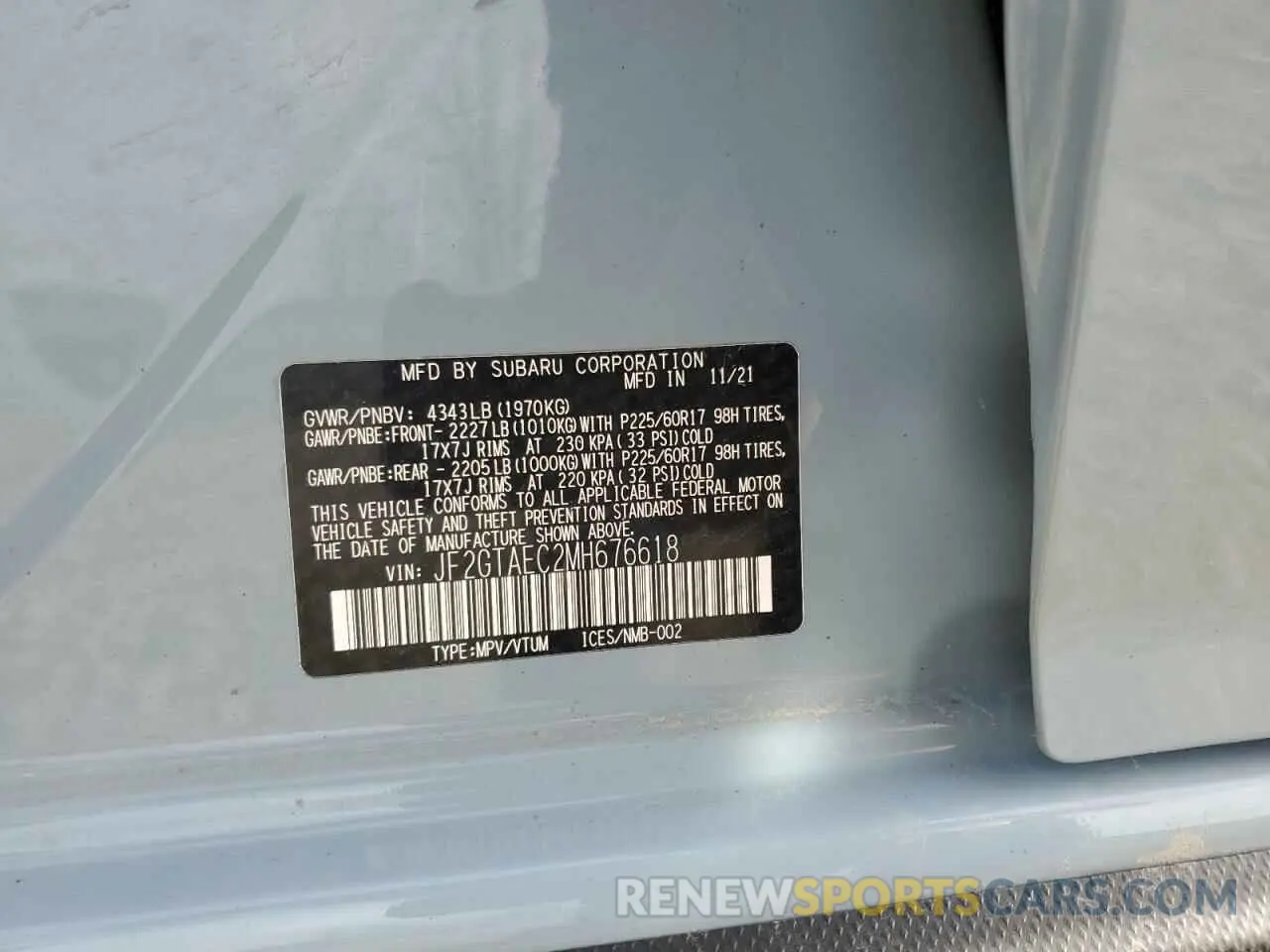 13 Photograph of a damaged car JF2GTAEC2MH676618 SUBARU CROSSTREK 2021
