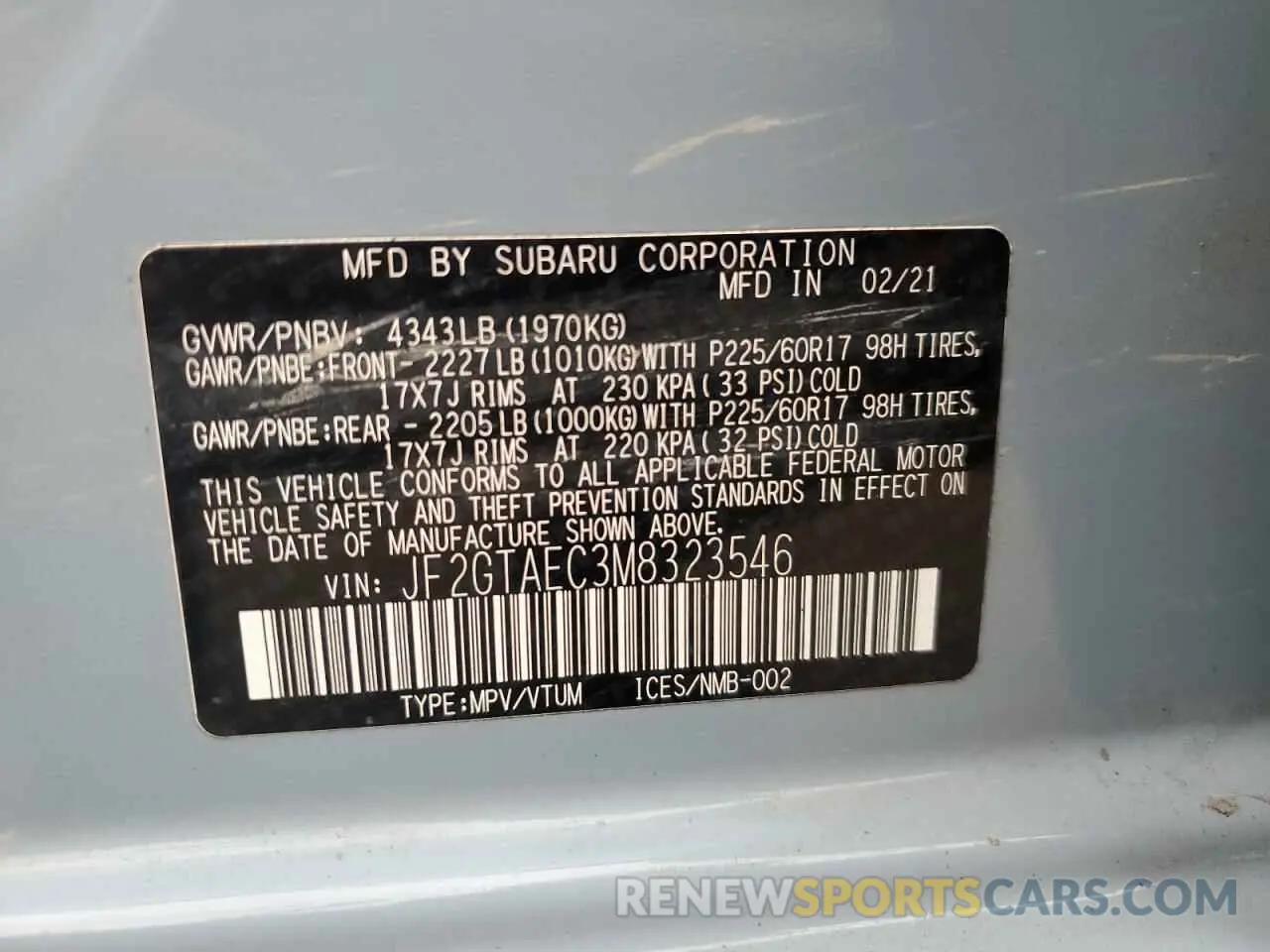 13 Photograph of a damaged car JF2GTAEC3M8323546 SUBARU CROSSTREK 2021