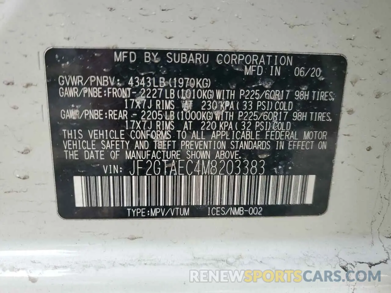 13 Фотография поврежденного автомобиля JF2GTAEC4M8203383 SUBARU CROSSTREK 2021