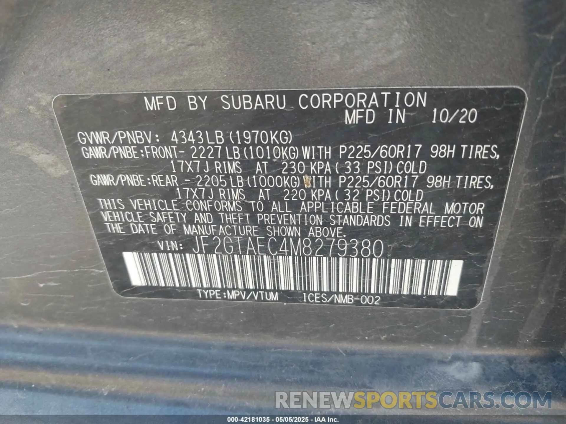 9 Photograph of a damaged car JF2GTAEC4M8279380 SUBARU CROSSTREK 2021
