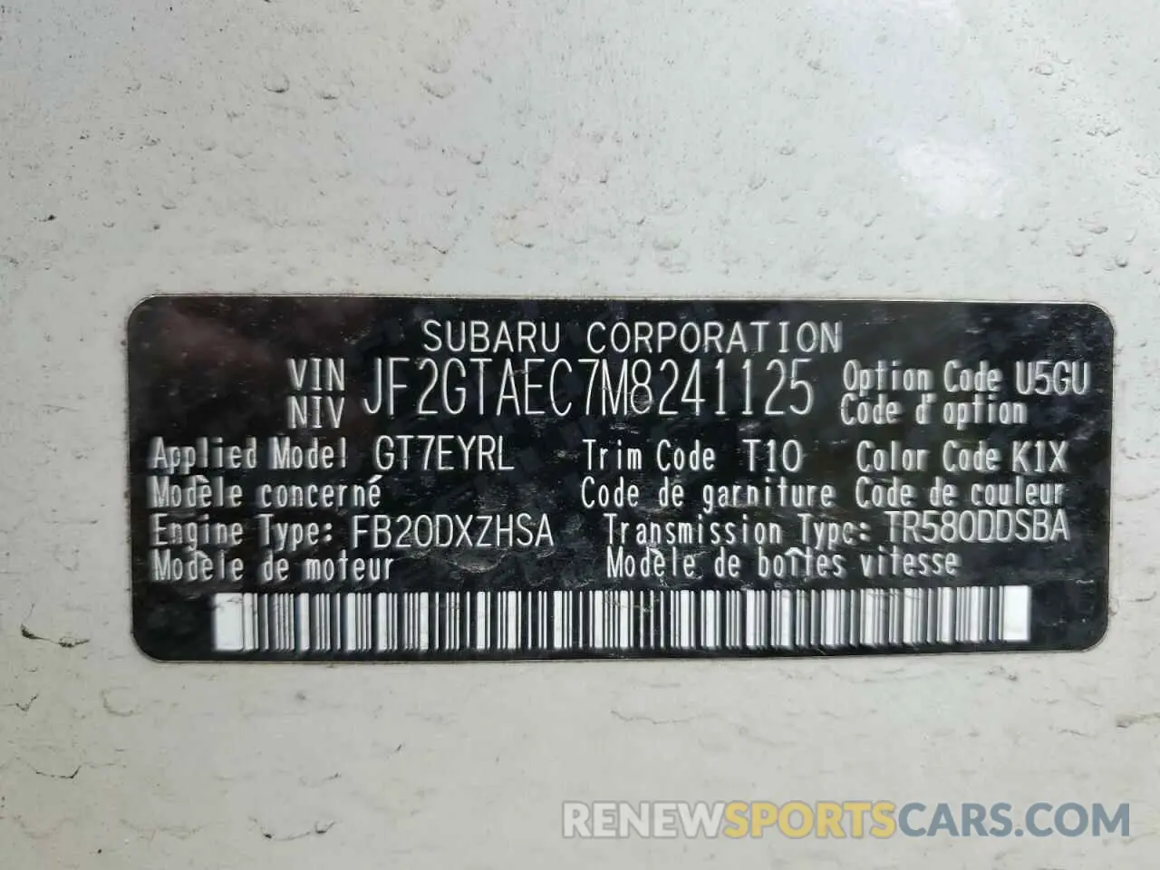 12 Photograph of a damaged car JF2GTAEC7M8241125 SUBARU CROSSTREK 2021