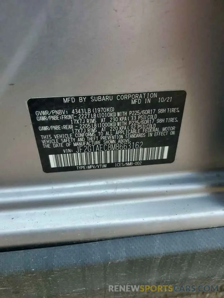 13 Photograph of a damaged car JF2GTAEC8M8663162 SUBARU CROSSTREK 2021