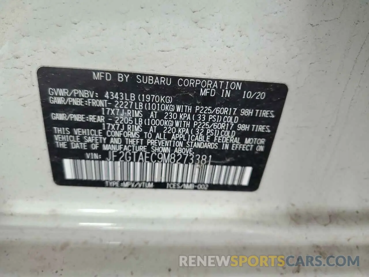14 Photograph of a damaged car JF2GTAEC9M8273381 SUBARU CROSSTREK 2021