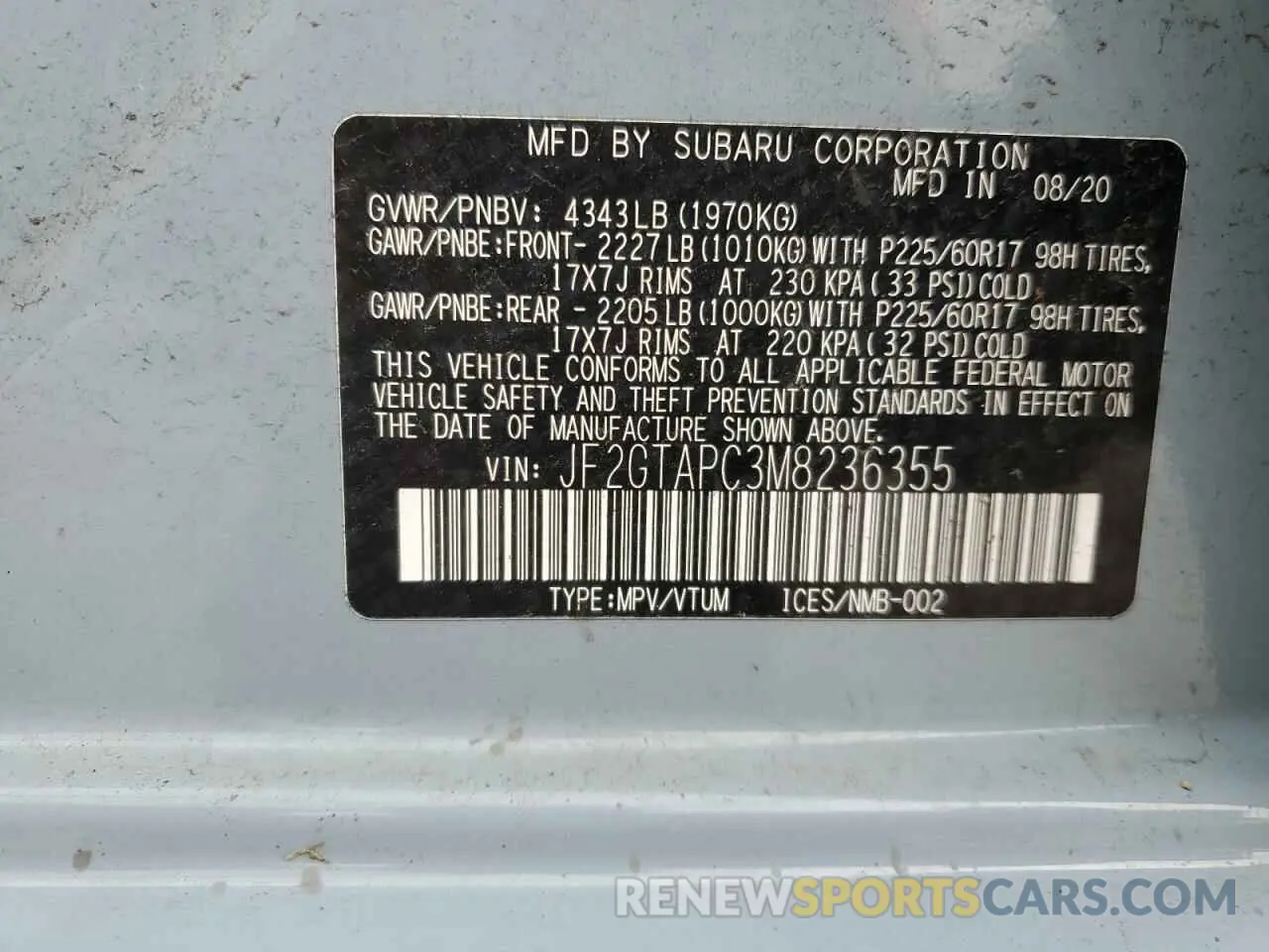 13 Photograph of a damaged car JF2GTAPC3M8236355 SUBARU CROSSTREK 2021
