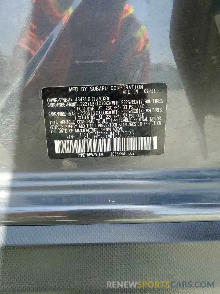 13 Photograph of a damaged car JF2GTAPC3MH657623 SUBARU CROSSTREK 2021