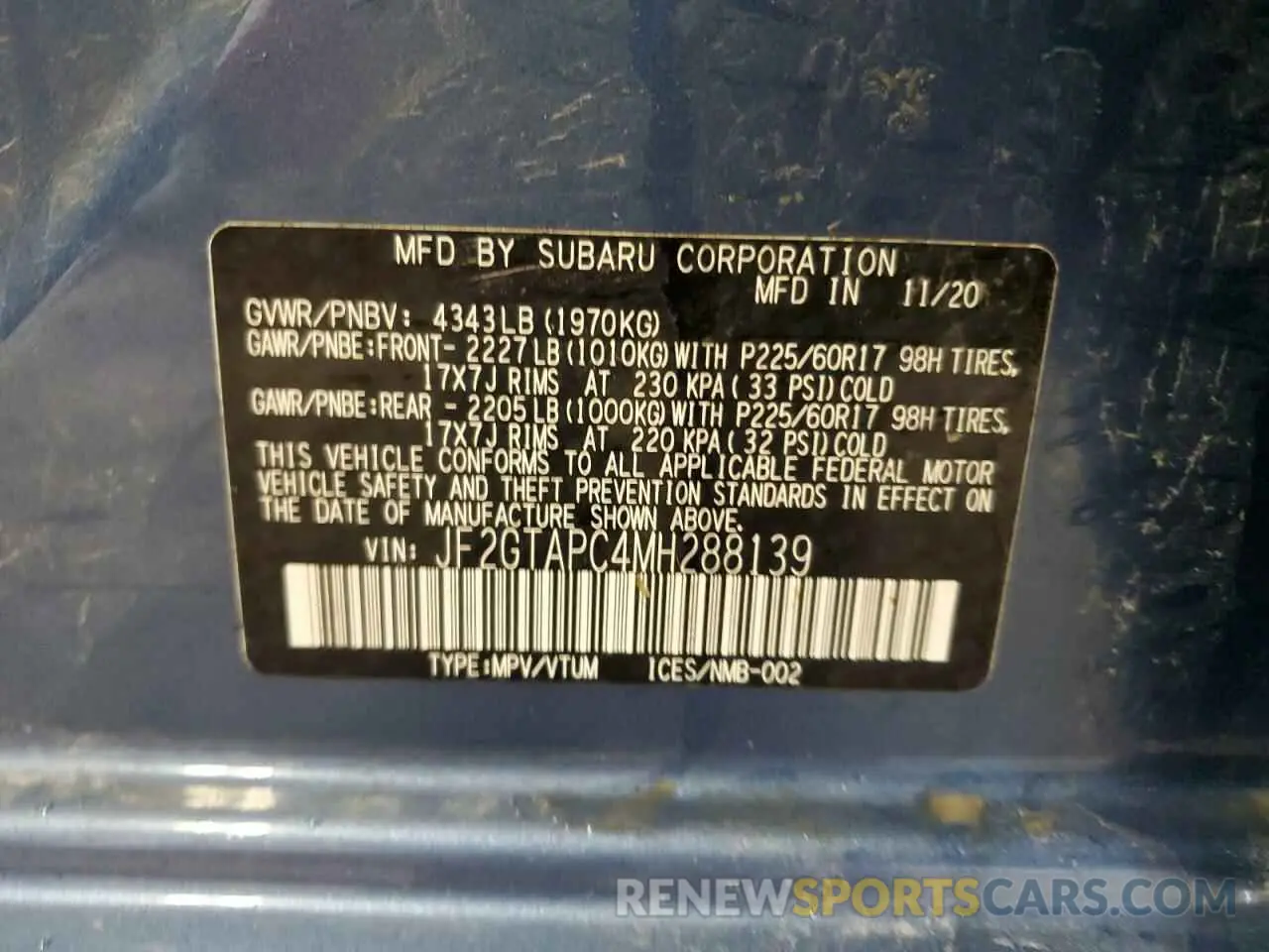 13 Фотография поврежденного автомобиля JF2GTAPC4MH288139 SUBARU CROSSTREK 2021