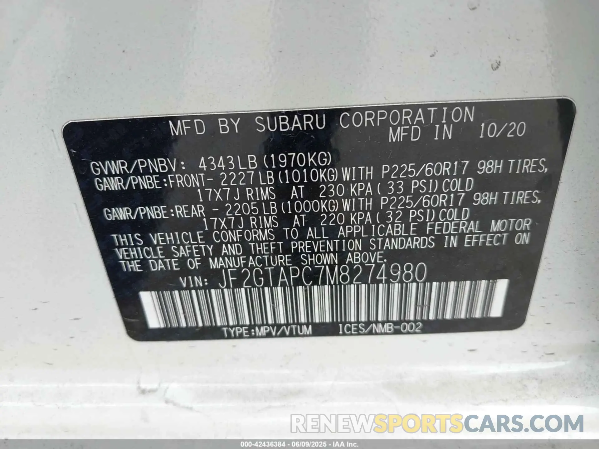 9 Photograph of a damaged car JF2GTAPC7M8274980 SUBARU CROSSTREK 2021