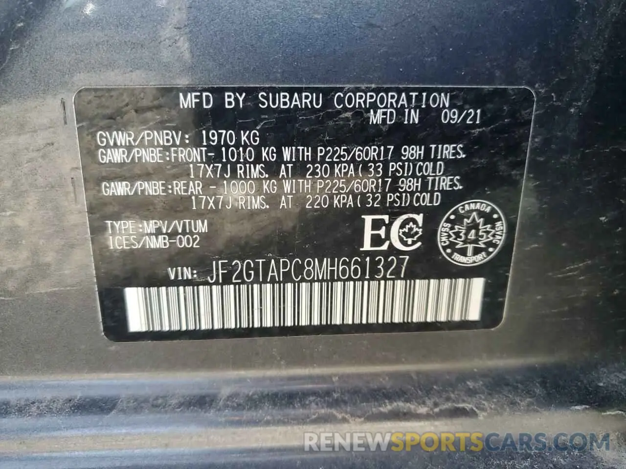 12 Photograph of a damaged car JF2GTAPC8MH661327 SUBARU CROSSTREK 2021
