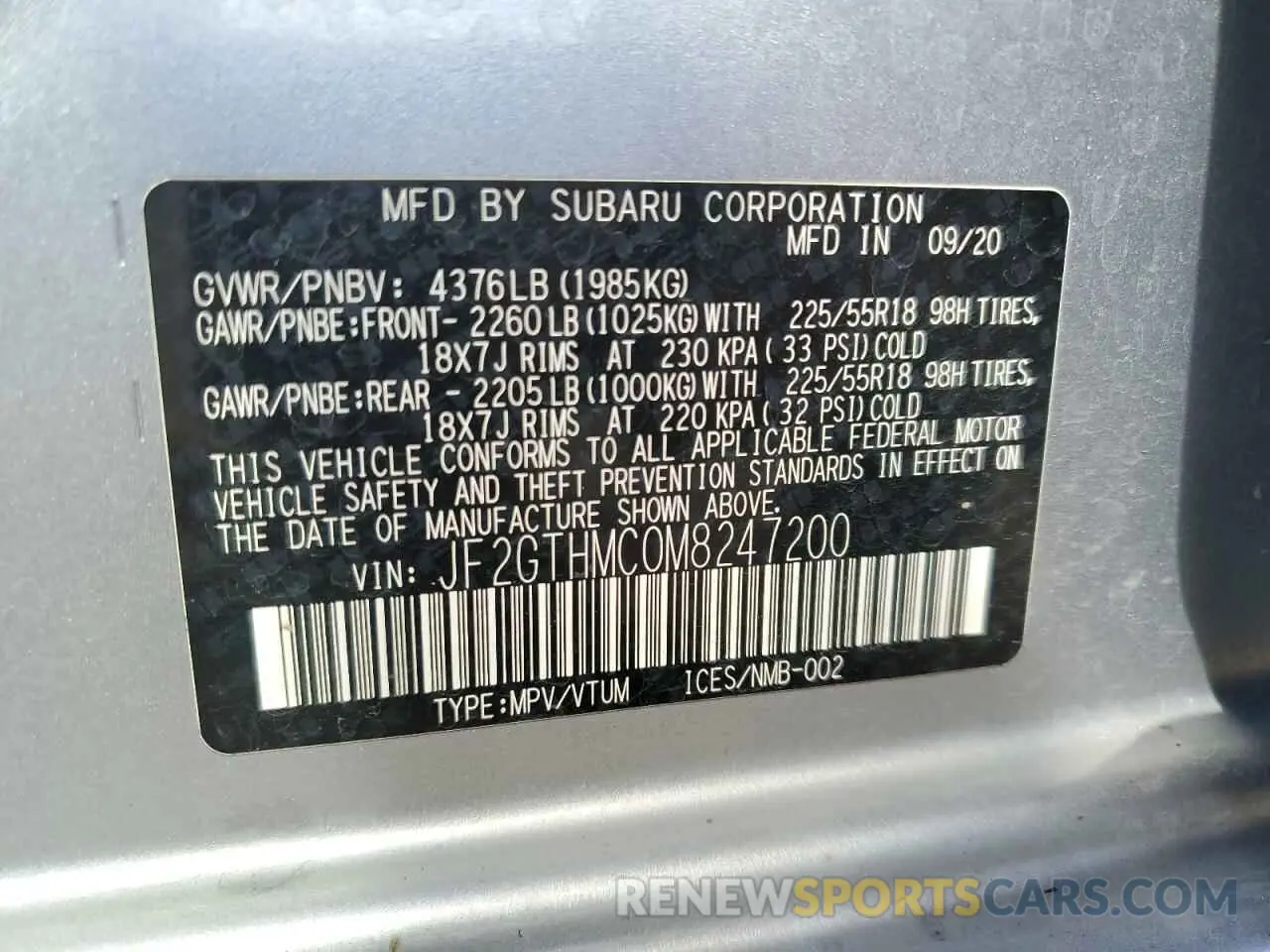 12 Photograph of a damaged car JF2GTHMC0M8247200 SUBARU CROSSTREK 2021