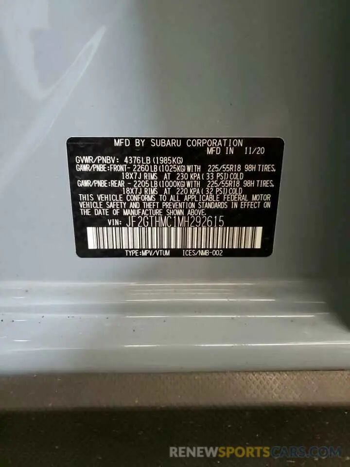 13 Фотография поврежденного автомобиля JF2GTHMC1MH292615 SUBARU CROSSTREK 2021