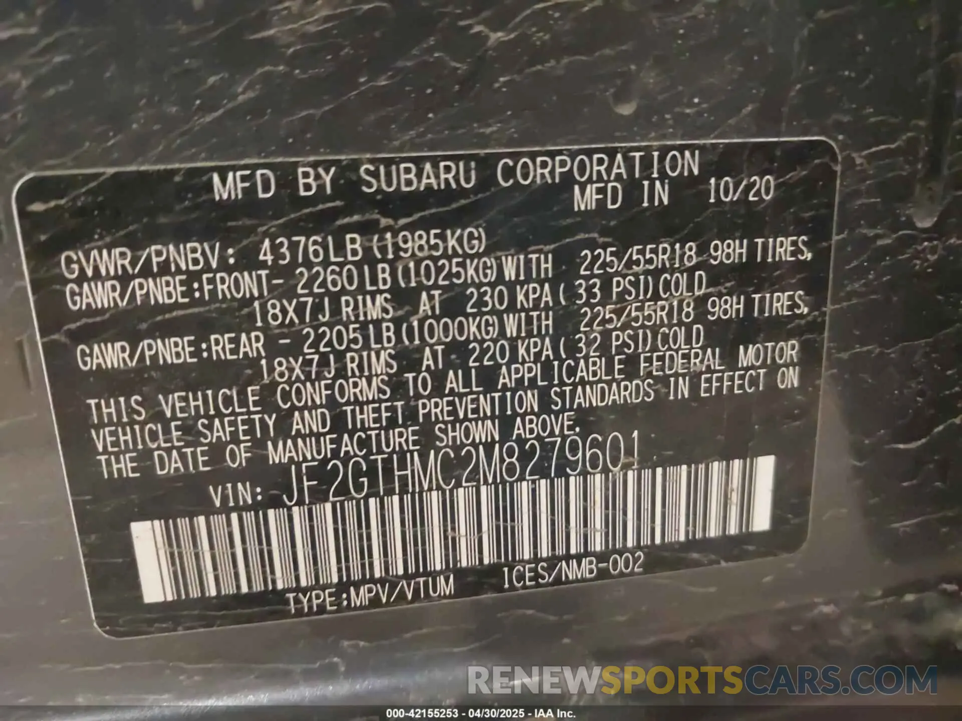 9 Photograph of a damaged car JF2GTHMC2M8279601 SUBARU CROSSTREK 2021