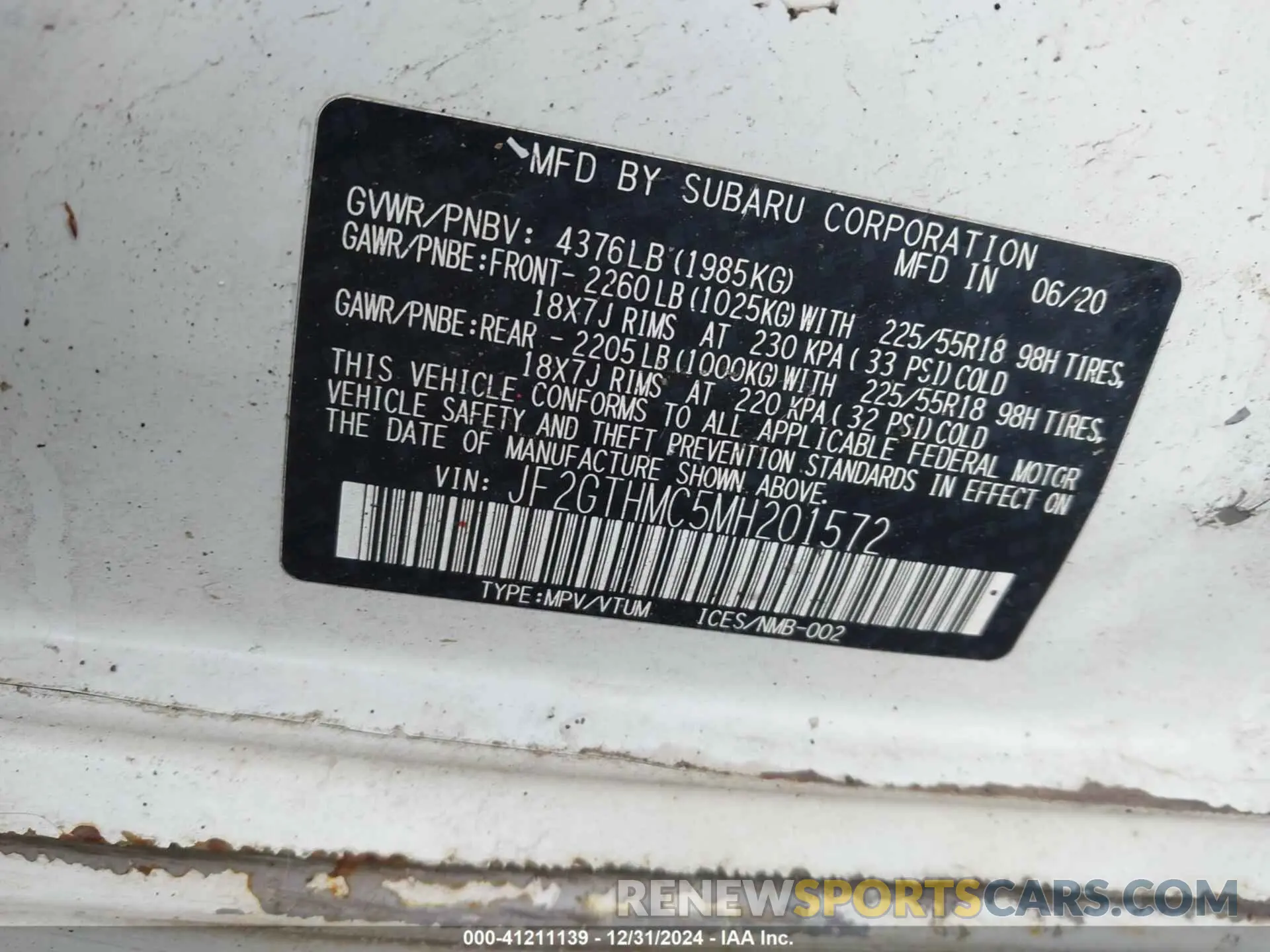 9 Photograph of a damaged car JF2GTHMC5MH201572 SUBARU CROSSTREK 2021