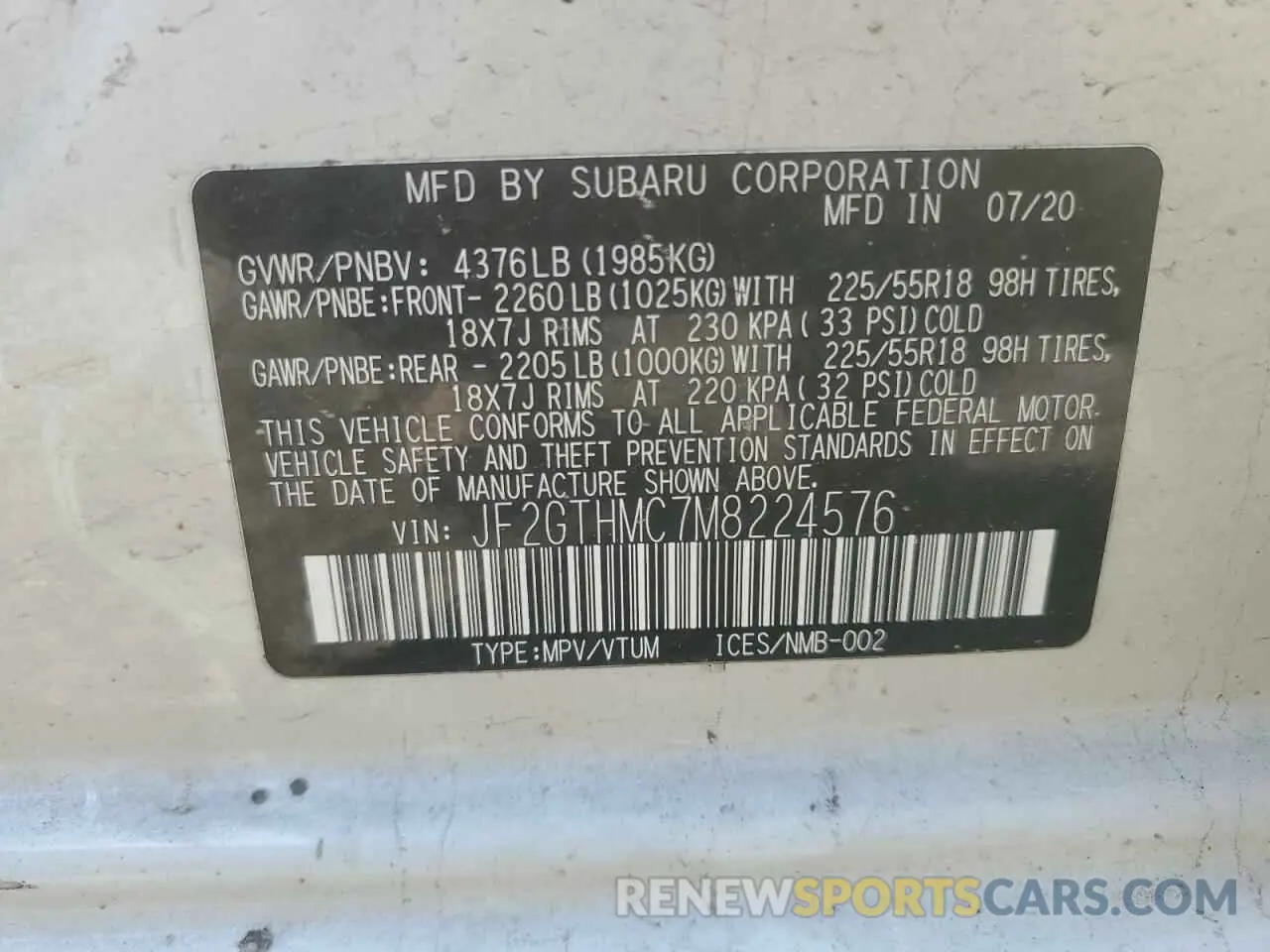 12 Photograph of a damaged car JF2GTHMC7M8224576 SUBARU CROSSTREK 2021