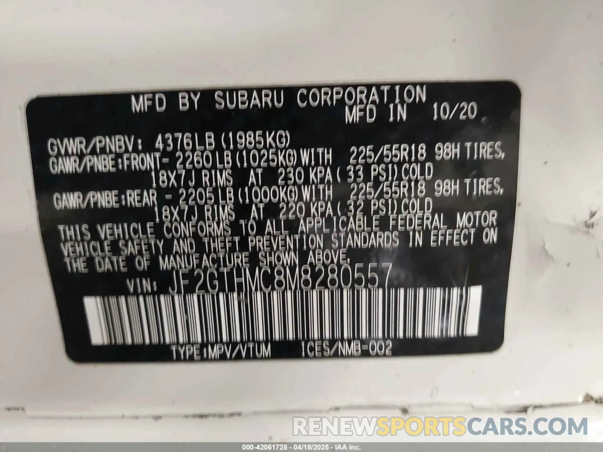 9 Photograph of a damaged car JF2GTHMC8M8280557 SUBARU CROSSTREK 2021