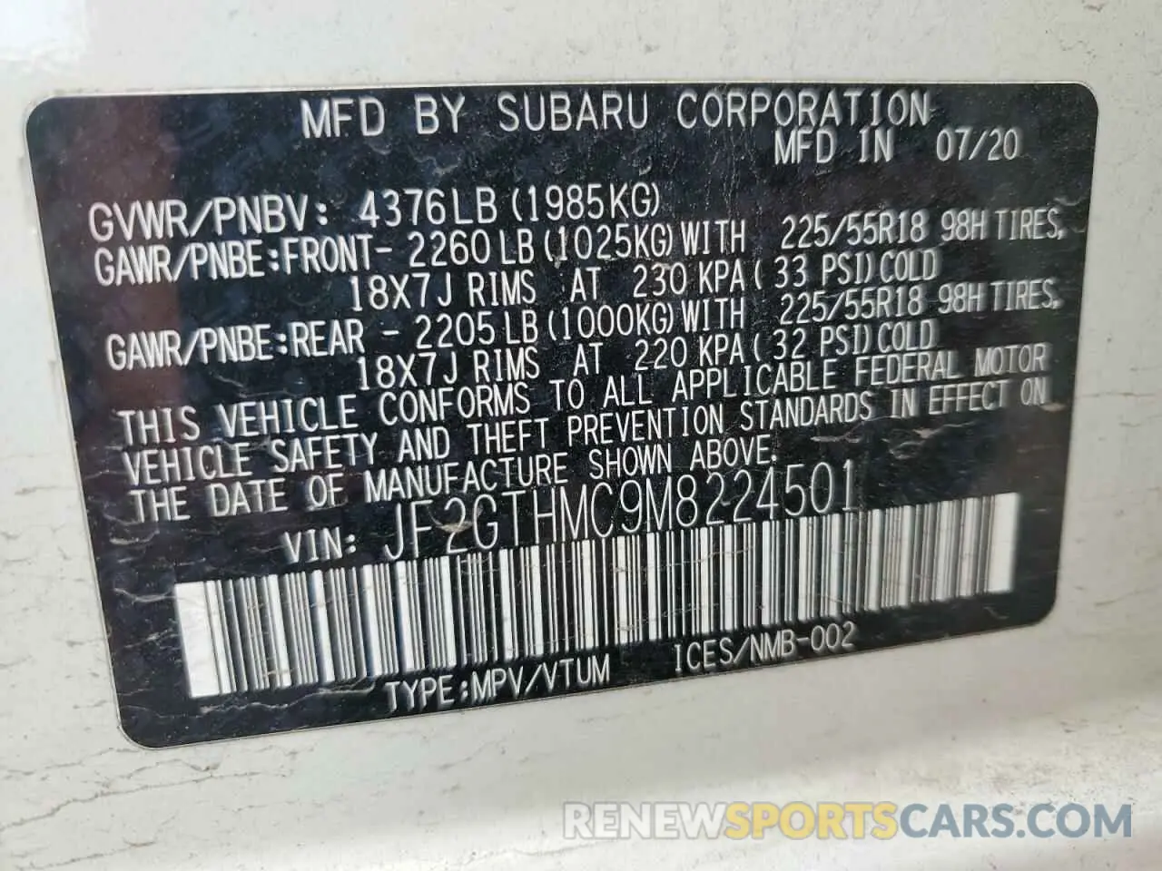 12 Фотография поврежденного автомобиля JF2GTHMC9M8224501 SUBARU CROSSTREK 2021