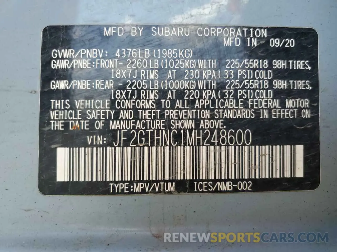 13 Photograph of a damaged car JF2GTHNC1MH248600 SUBARU CROSSTREK 2021