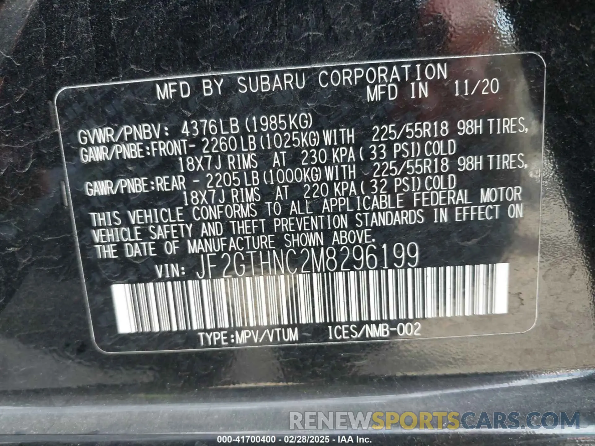 9 Фотография поврежденного автомобиля JF2GTHNC2M8296199 SUBARU CROSSTREK 2021